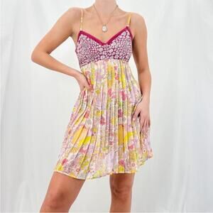 Liberty of London Vintage Y2K Floral Pleated Babydoll Mini Dress Medium